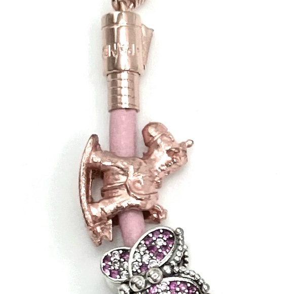 Authentic PANDORA Rose Gold two-tone w/ pink leather-band adjustable bracelet - Picture 6 of 8
